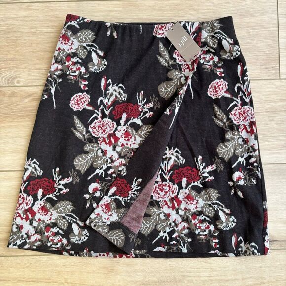J. Jill Dresses & Skirts - J.Jill Black Floral Knit Skirt XS Petite Pull On NWT Cottagecore